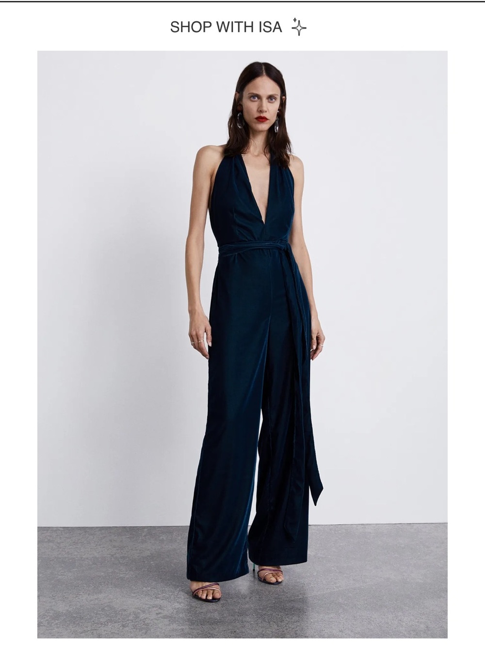 Zara Deep Teal Halter Wide-Leg Jumpsuit with Waist Sash